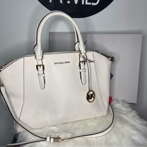 Michael Kors White Ciara Large Saffiano Leather Satchel